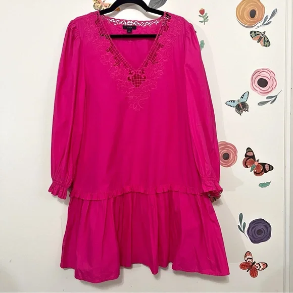 J Crew V Neck Mini Dress with Lace Trim M - Picture 2 of 8